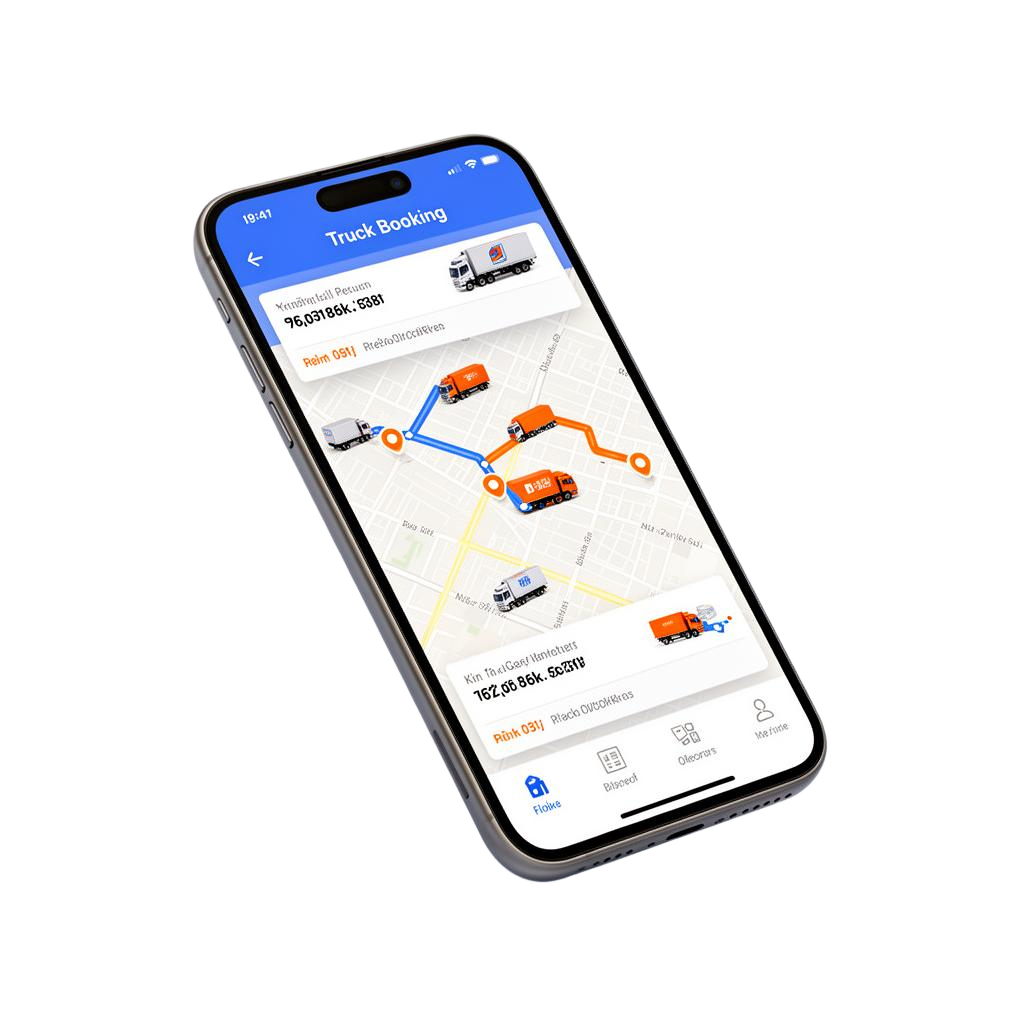 Truck booking app preview on smartphone